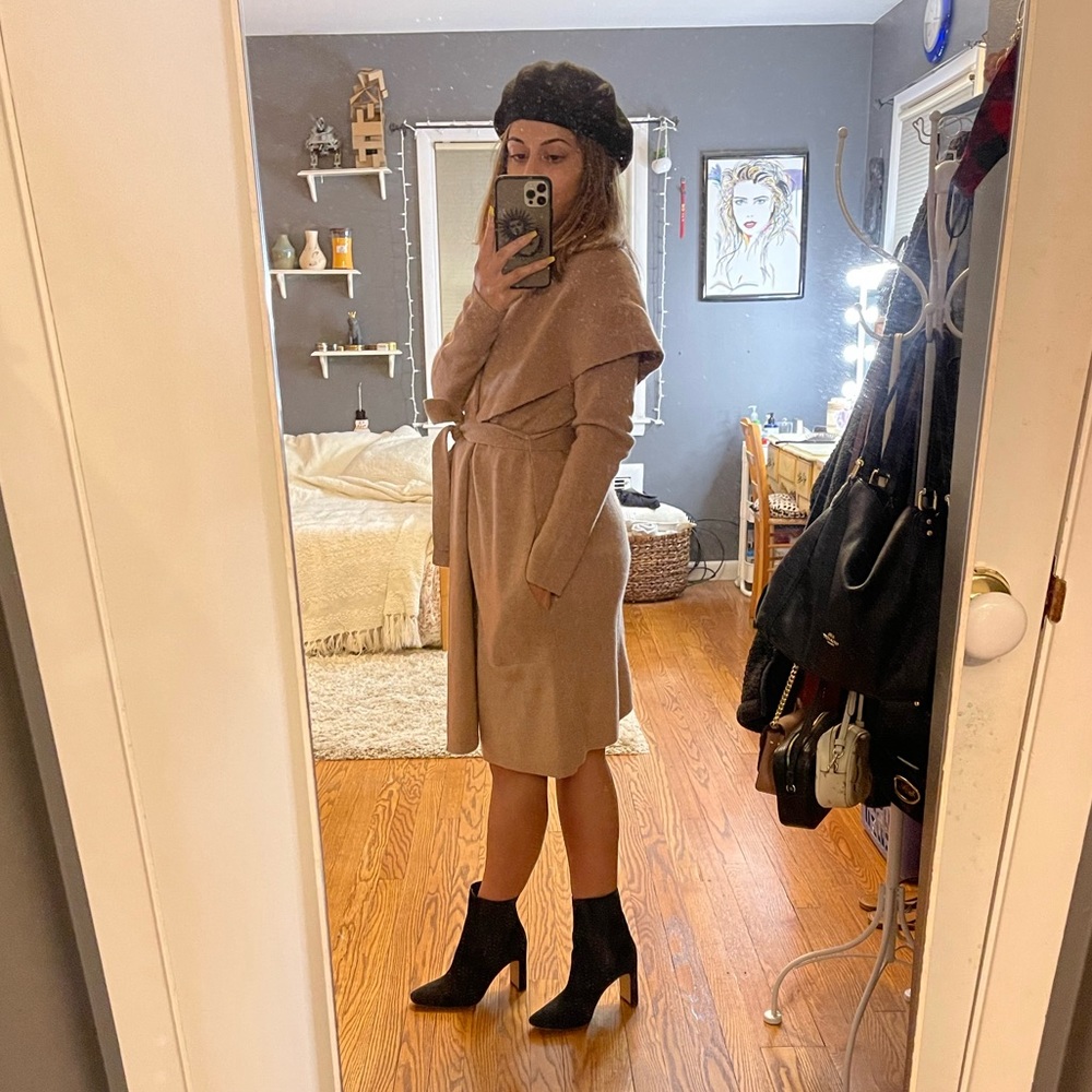 Tahari Nude Cashmere Wrap Coat